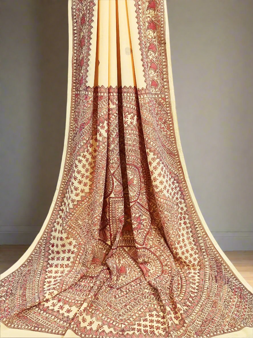 Mustard Silk Madhubani Woven Saree