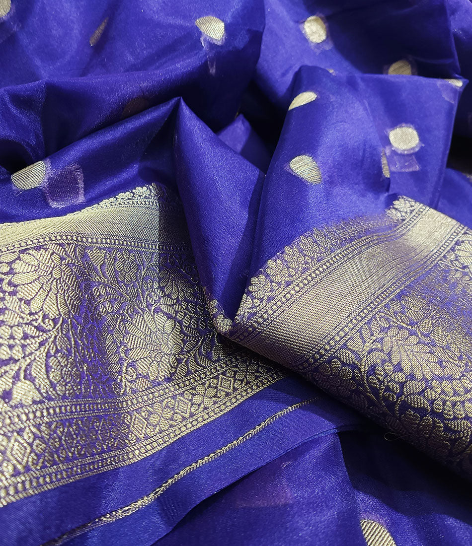 Blue Banarasi Kora Silk Organza Saree