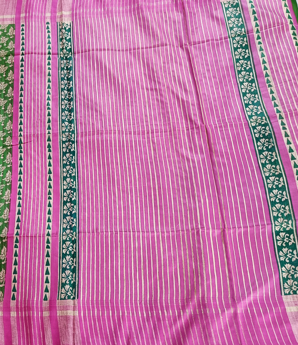 Green Pure Tussar Ghicha Printed Silk Saree