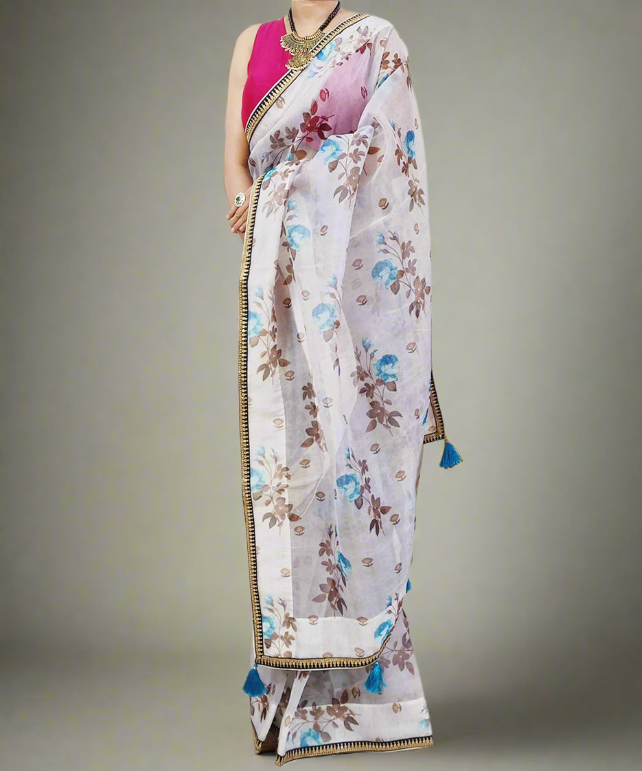Leaf Printed Organza Saree