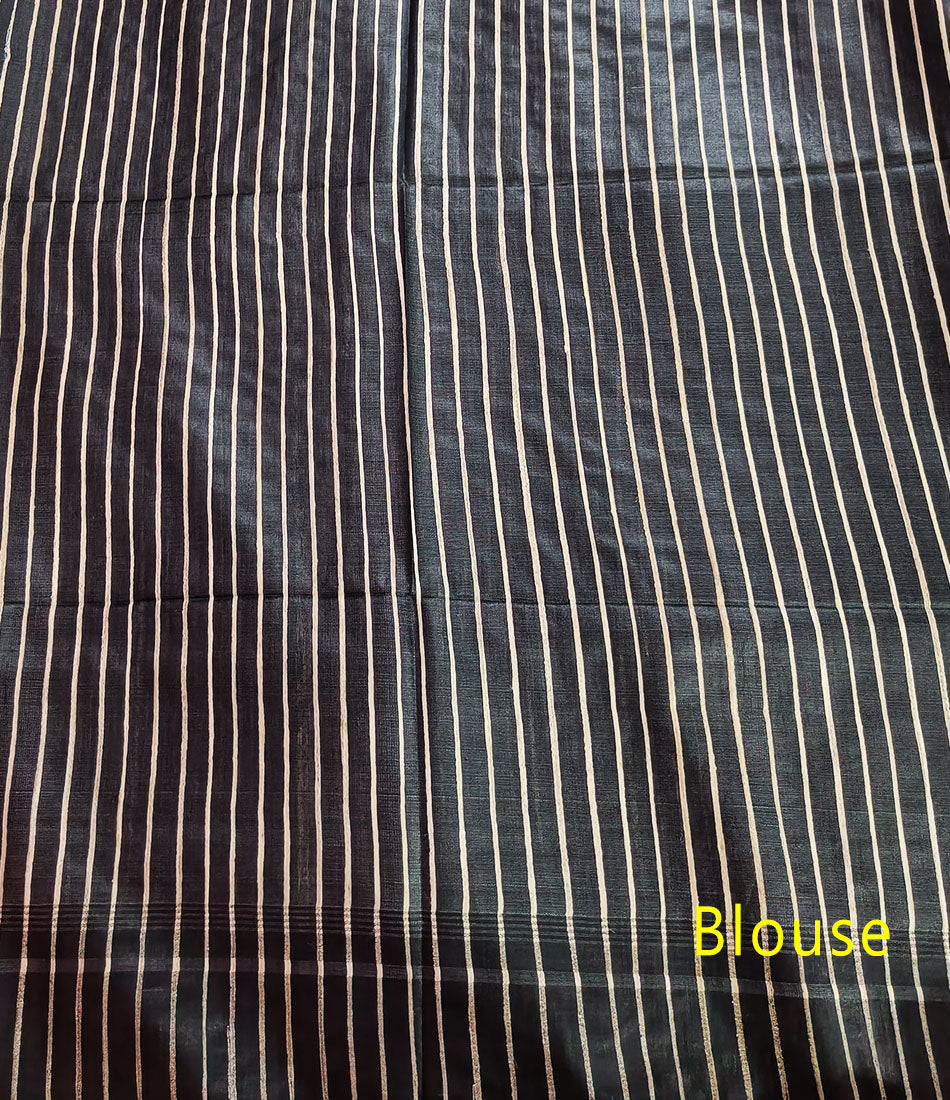 Leaf Printed Blue Tussar Ghicha Silk Saree