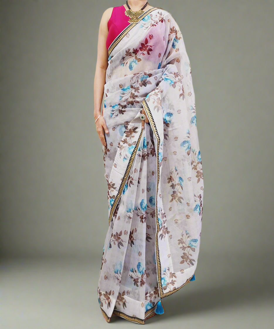 Leaf Printed Organza Saree