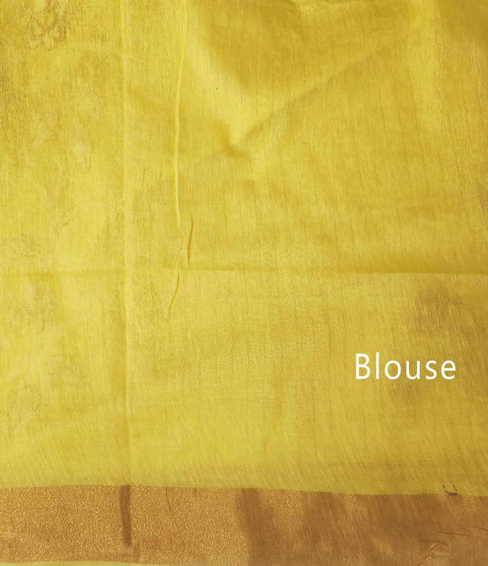 Yellow Embroidered Silk Linen Saree