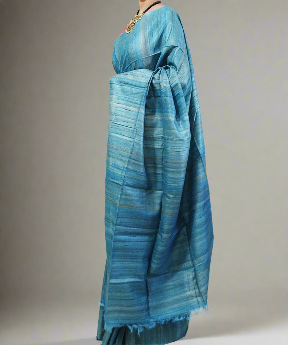 Sky Blue Desi Tussar Silk Saree