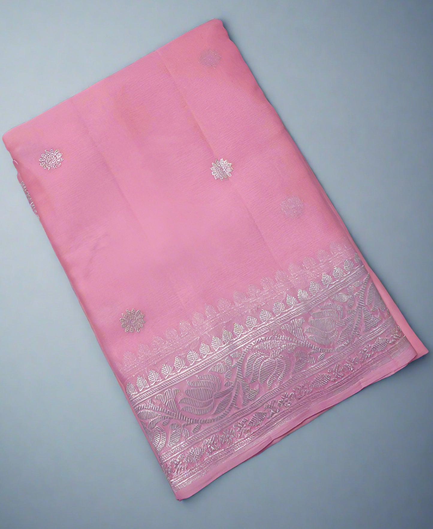 Baby Pink Banarasi Pure Khaddi Chiffon Saree