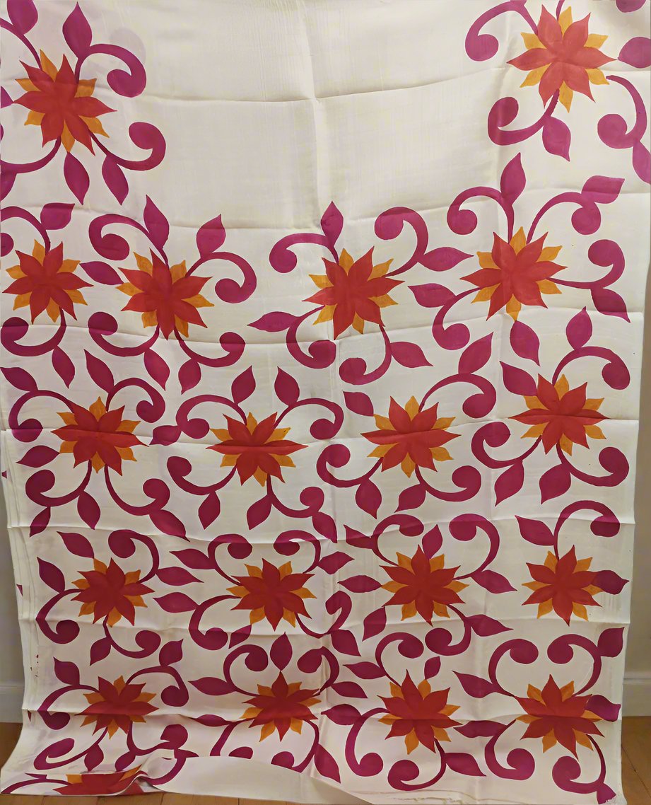 Hand Painted Floral Off-white Kalamkari Tussar Silk Saree