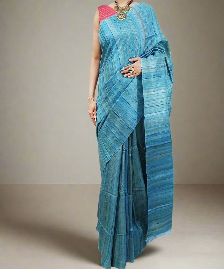 Sky Blue Desi Tussar Silk Saree