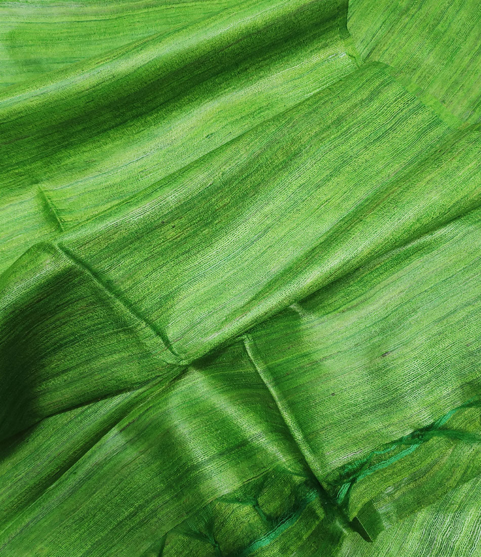 Green Handloom Tussar Ghicha Silk Saree