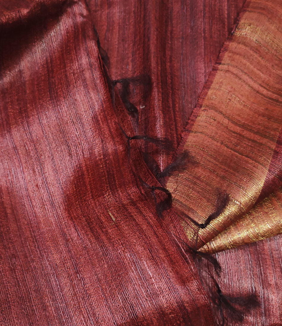 Wine Zari Border Handloom Ghicha Tussar Silk Saree