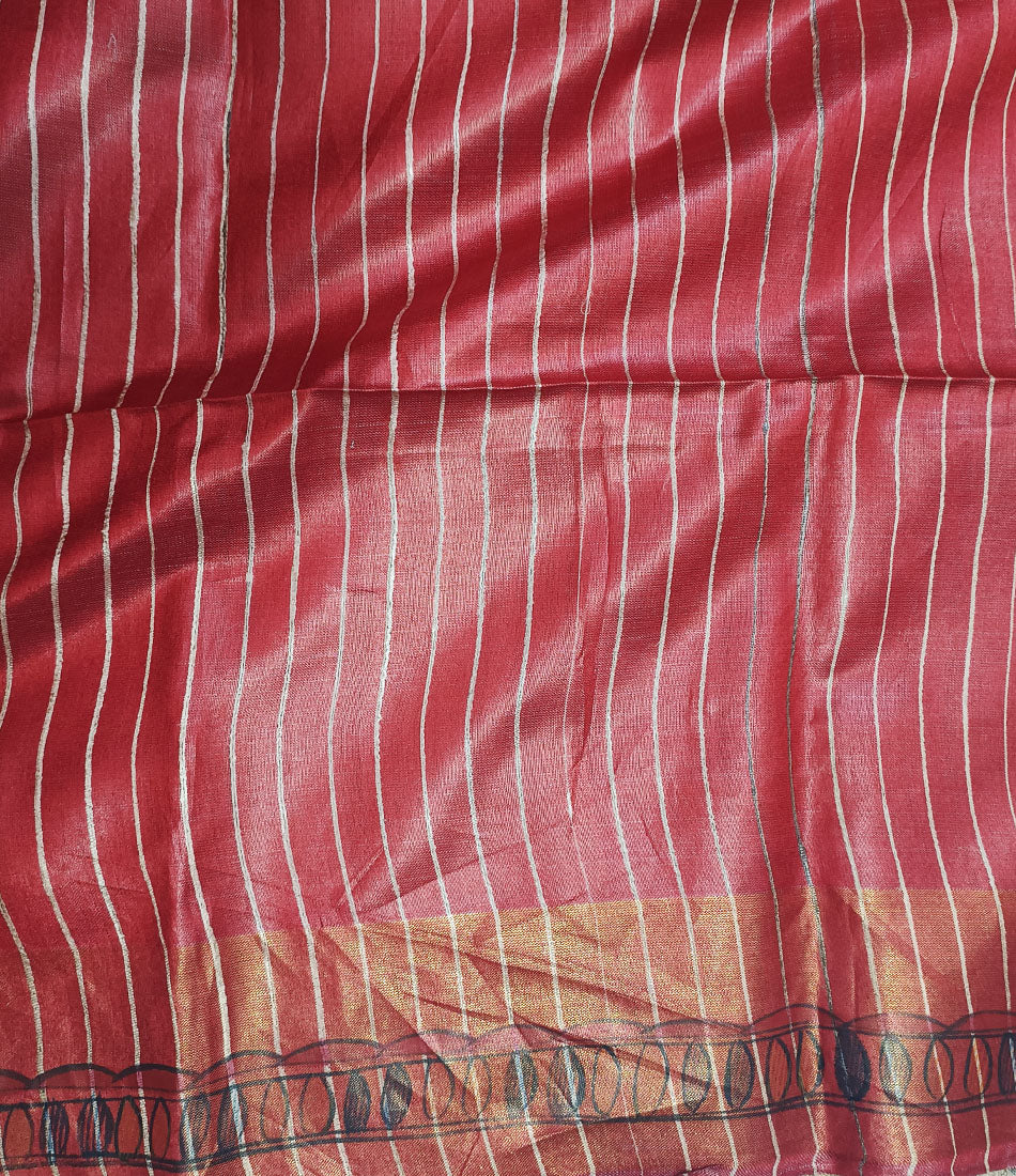 Red Madhubani Hand Painted Pallu Silk Saree