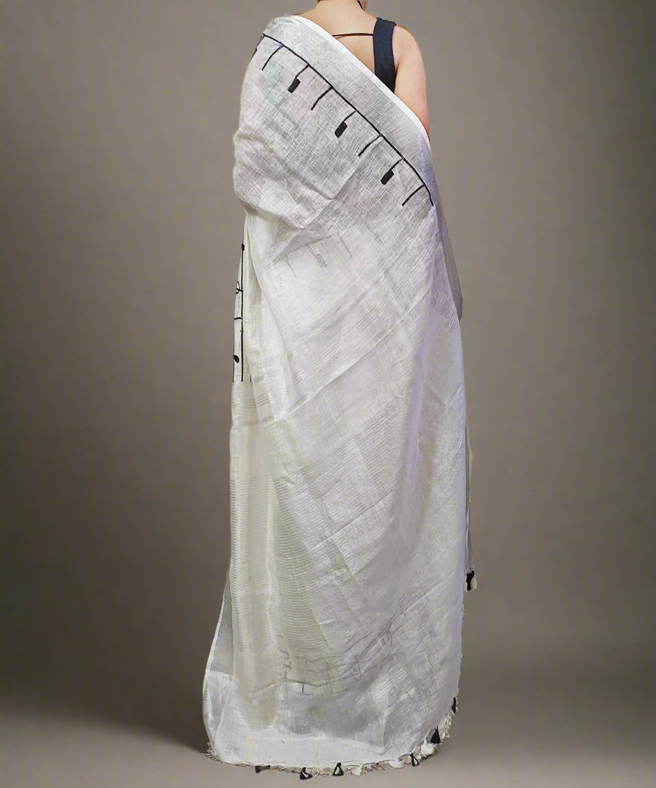 White Handloom Pure Linen Saree