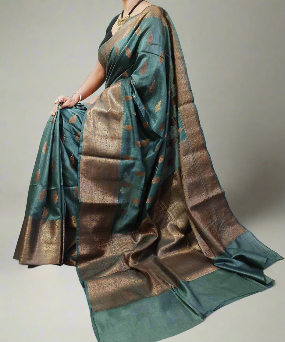 Weaved Buta Grey Munga Silk Saree