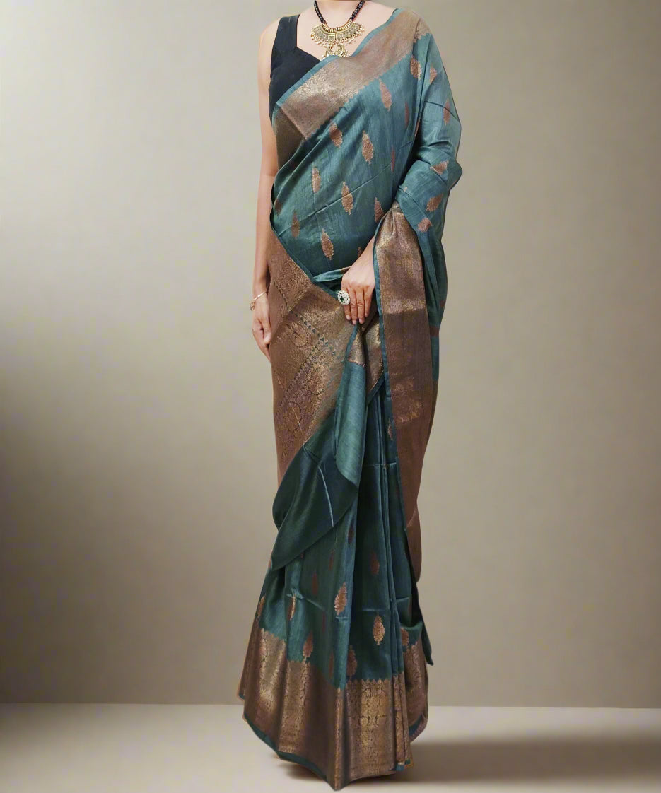 Weaved Buta Grey Munga Silk Saree