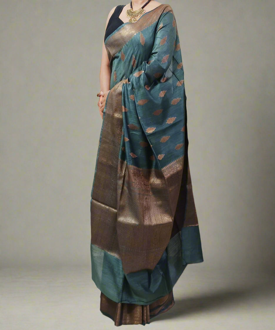 Weaved Buta Grey Munga Silk Saree