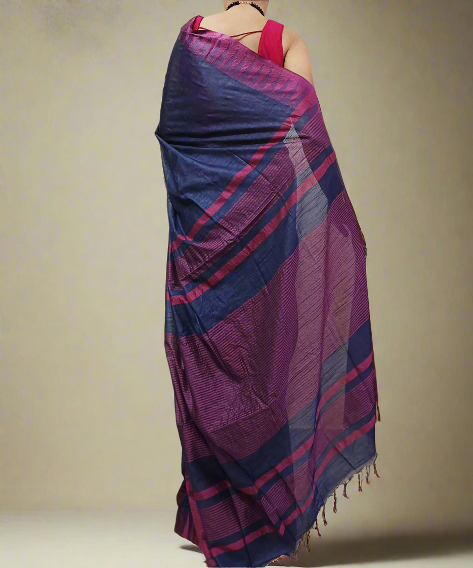Temple Border Navy Blue Kota Viscose Saree