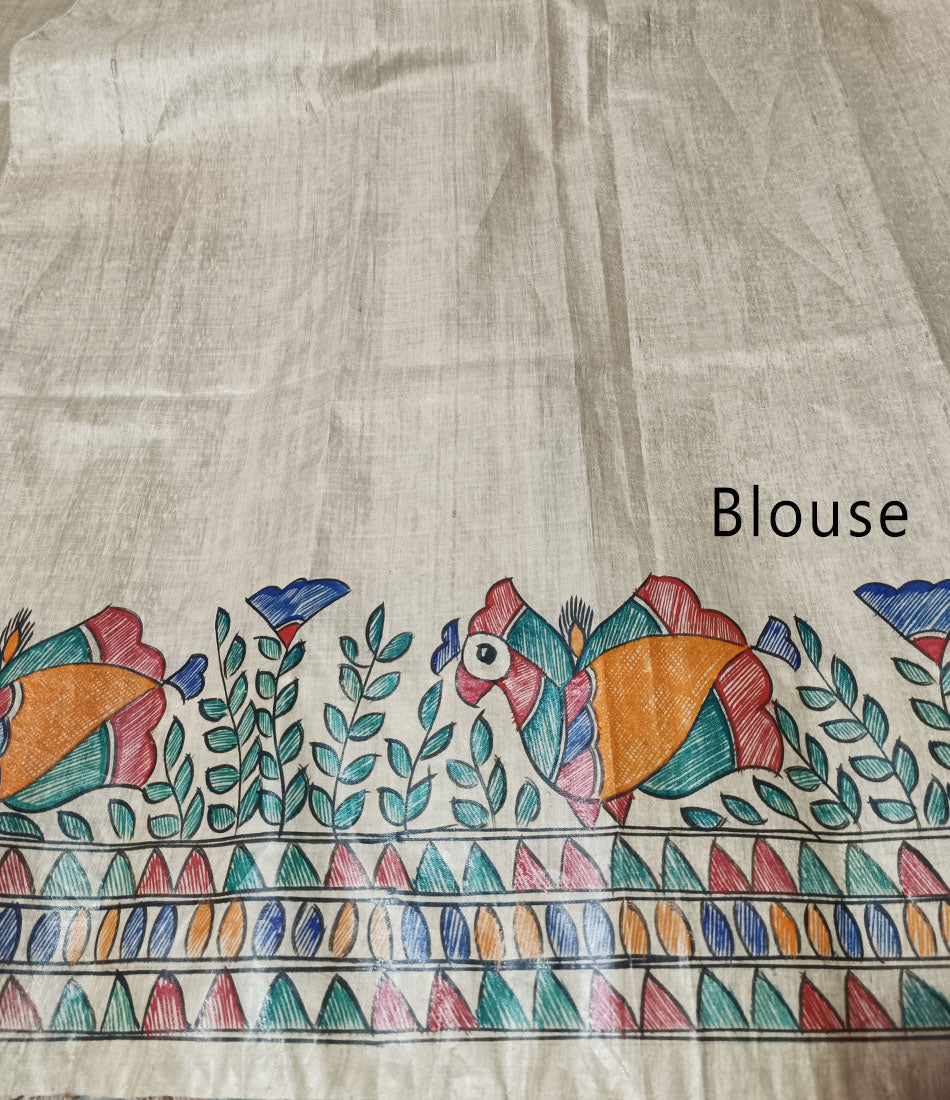 Doli-Kahar Madhubani Hand Painted Pure Desi Tussar Silk Saree