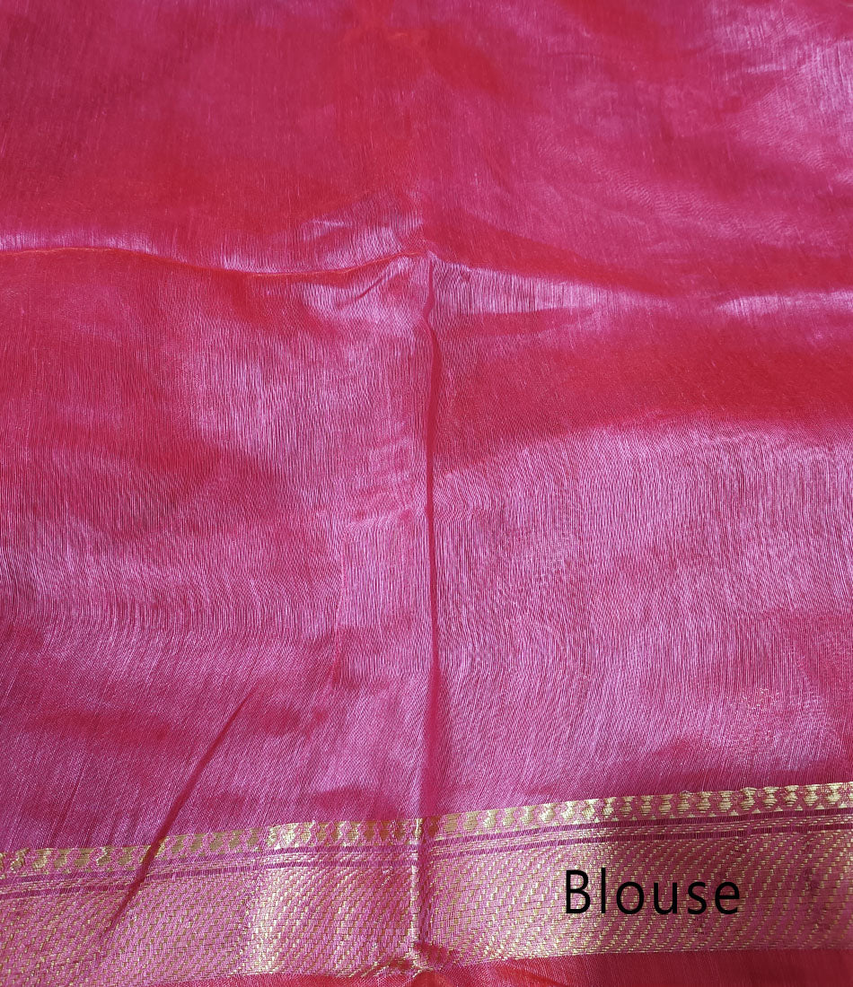 Embroidered Red Silk Linen Saree