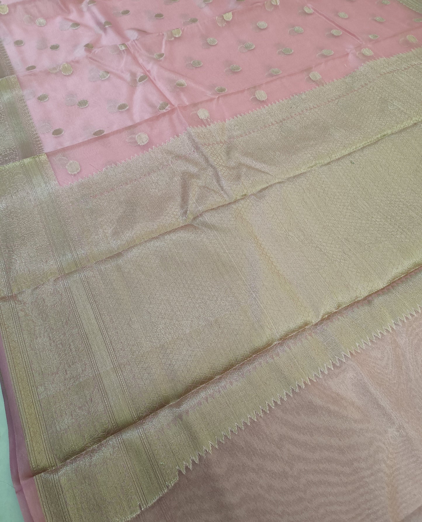Baby Pink Banarasi Kora Silk Organza Saree