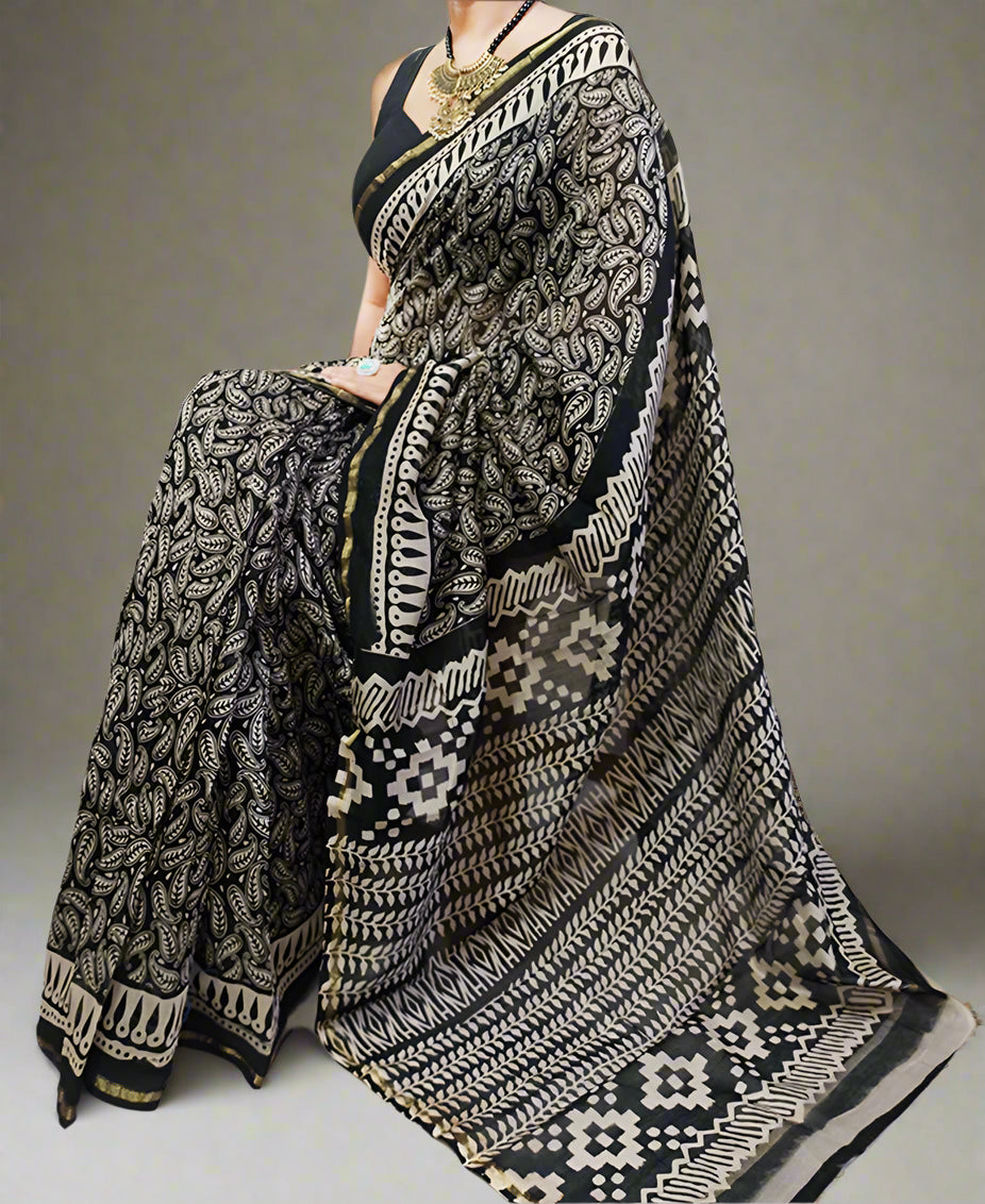 Black Chanderi Saree