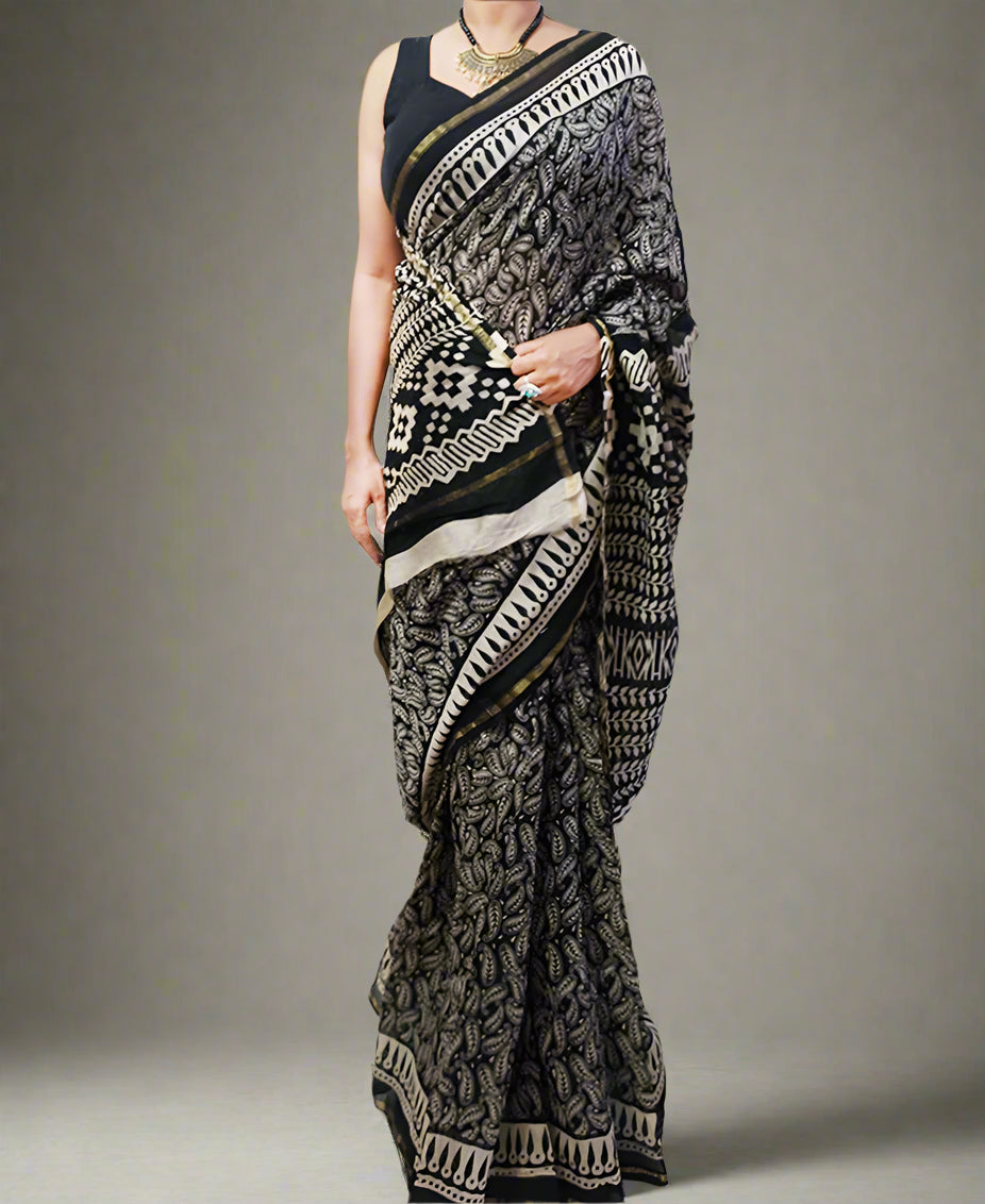 Black Chanderi Saree