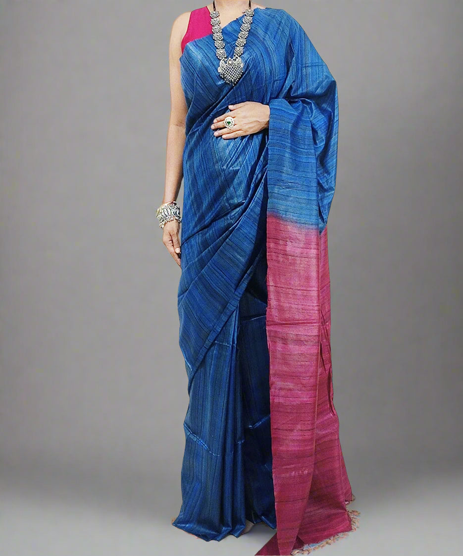 Blue Desi Tussar Silk Saree