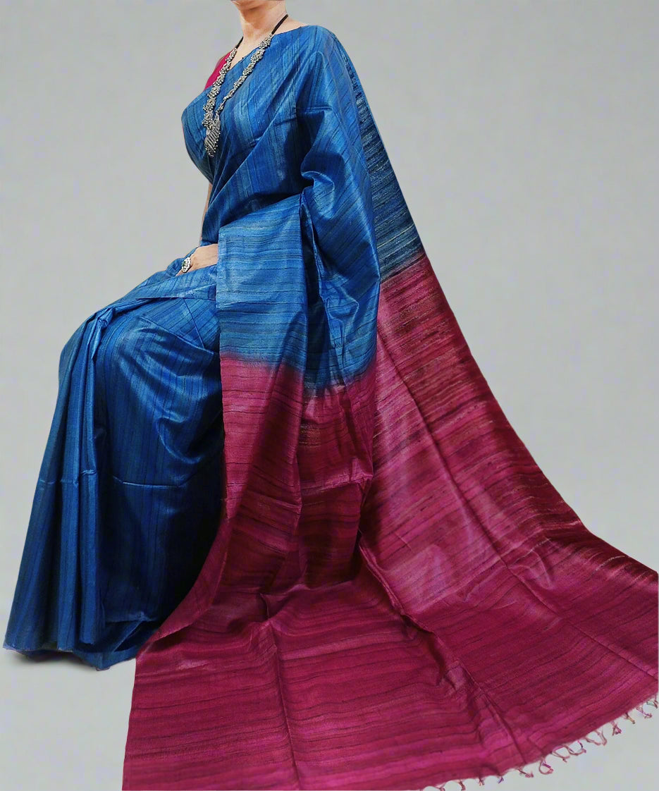 Blue Desi Tussar Silk Saree