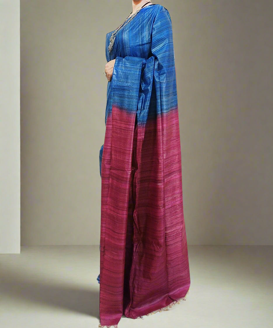 Blue Desi Tussar Silk Saree
