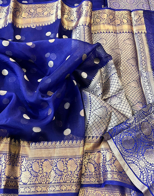 Blue Banarasi Kora Silk Organza Saree