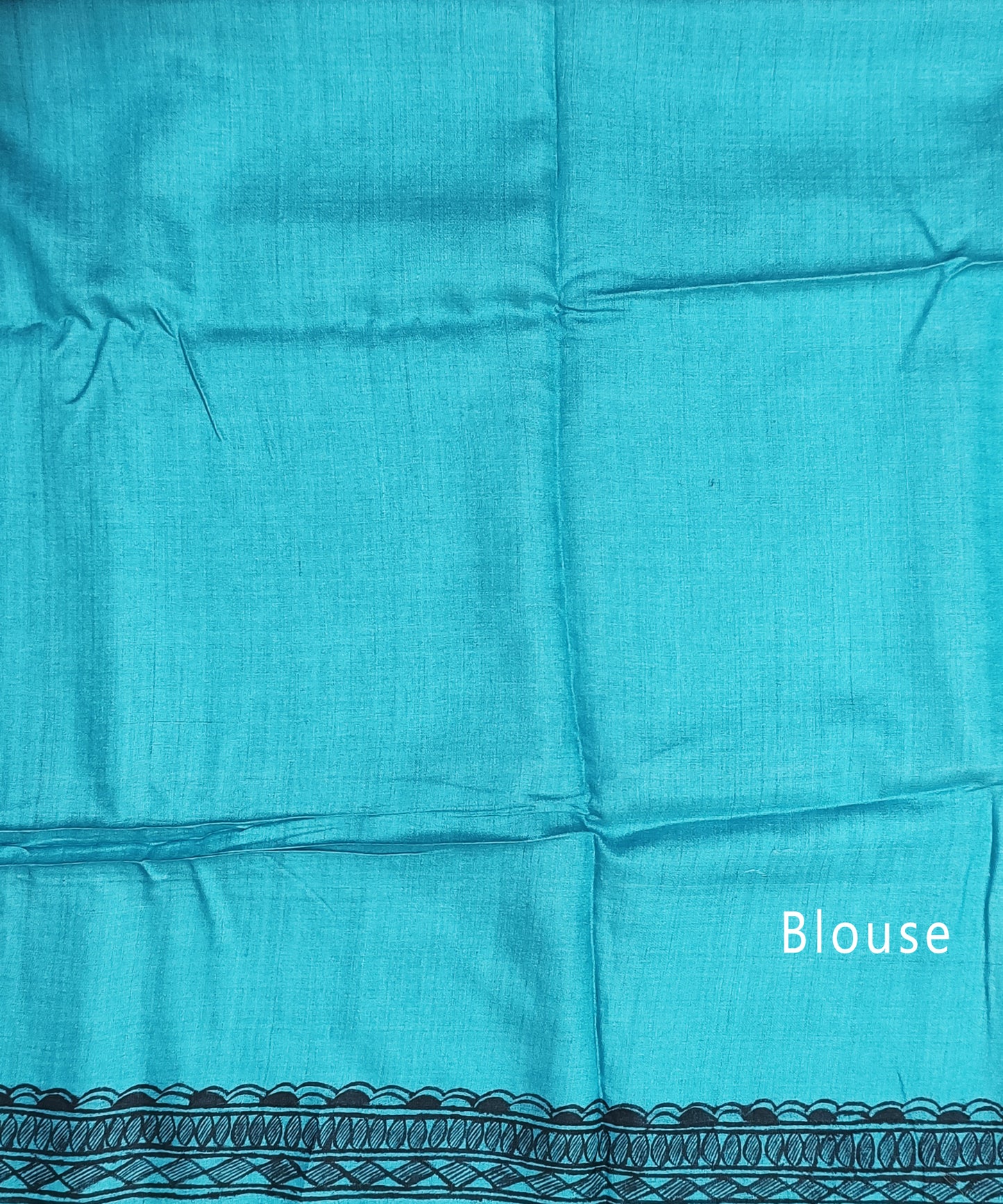 Firozi Madhubani Hand Painted Munga Silk Saree