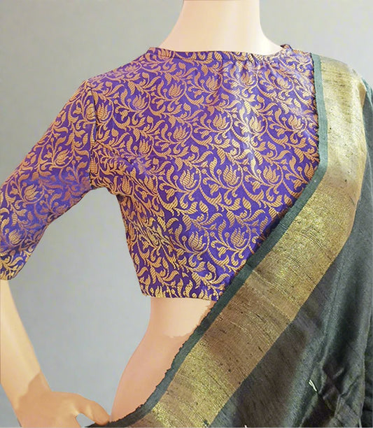 Blue Brocade Back Open Blouse| Peepal Clothing
