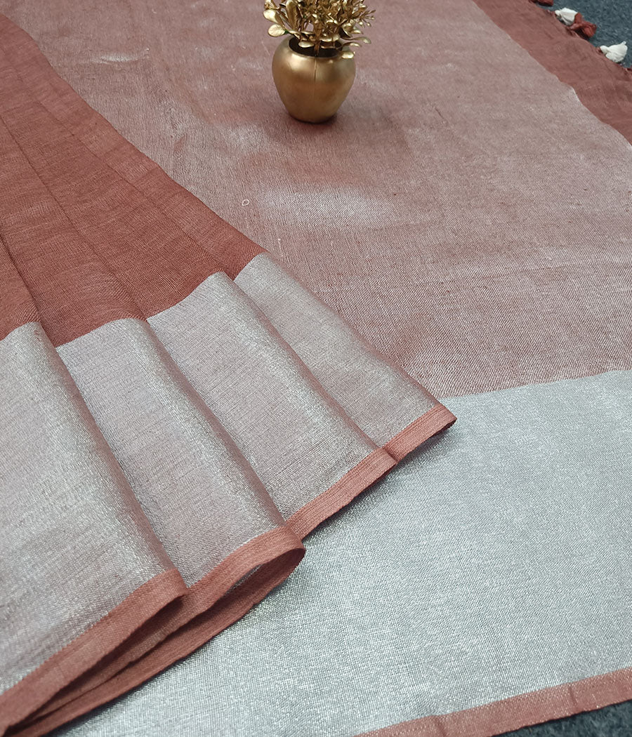 Rust Handloom Pure Linen Saree
