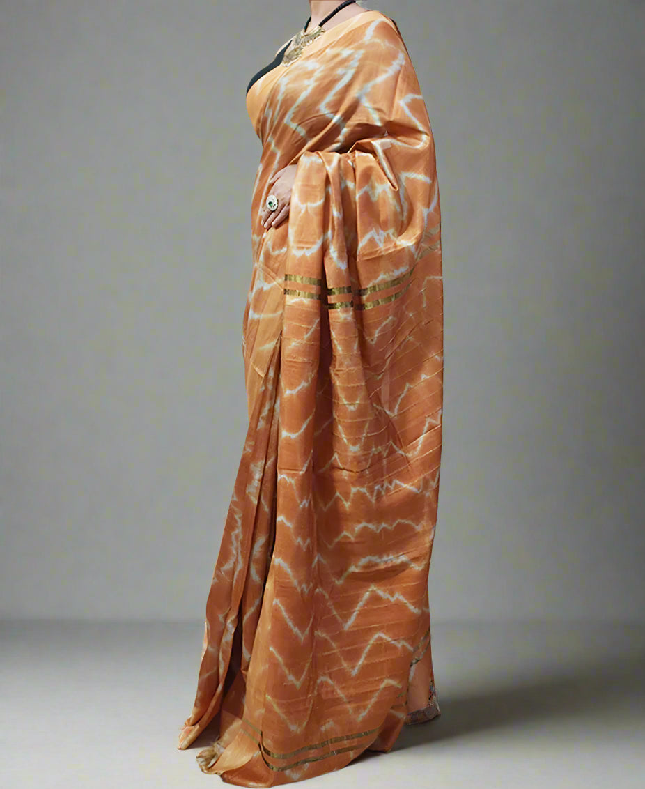 Brown Tie & Dye Kota Silk Saree