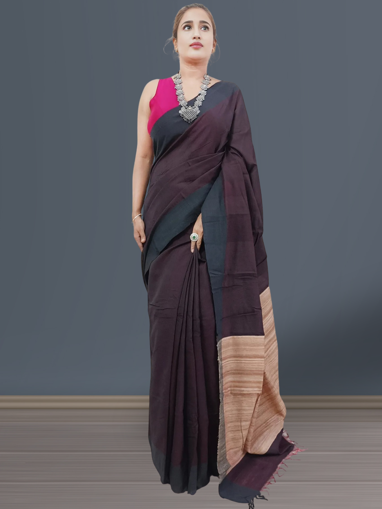 Coffee Eri Silk saree with Ghicha Pallu