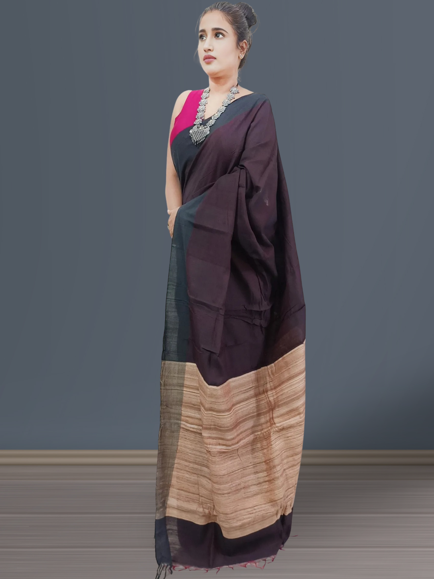 Coffee Eri Silk saree with Ghicha Pallu