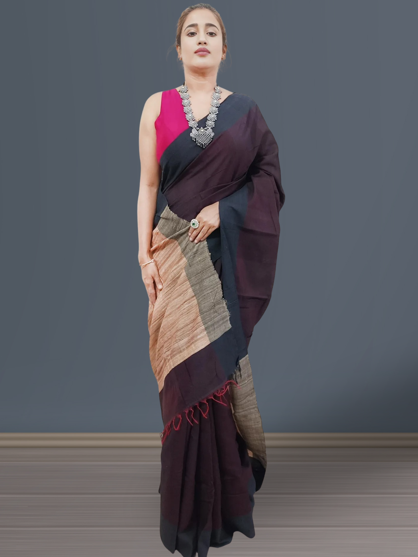 Coffee Eri Silk saree with Ghicha Pallu
