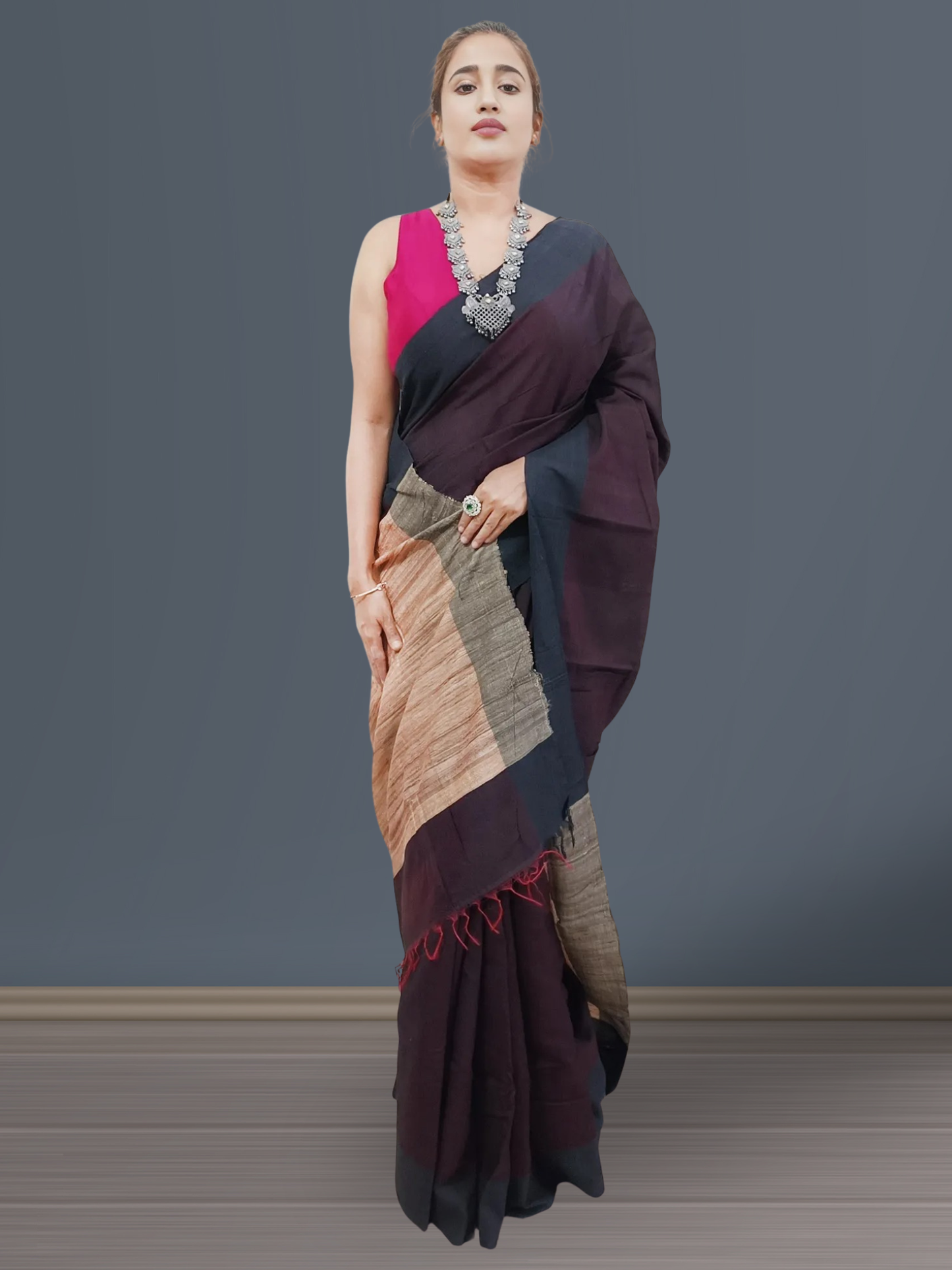 Coffee Eri Silk saree with Ghicha Pallu