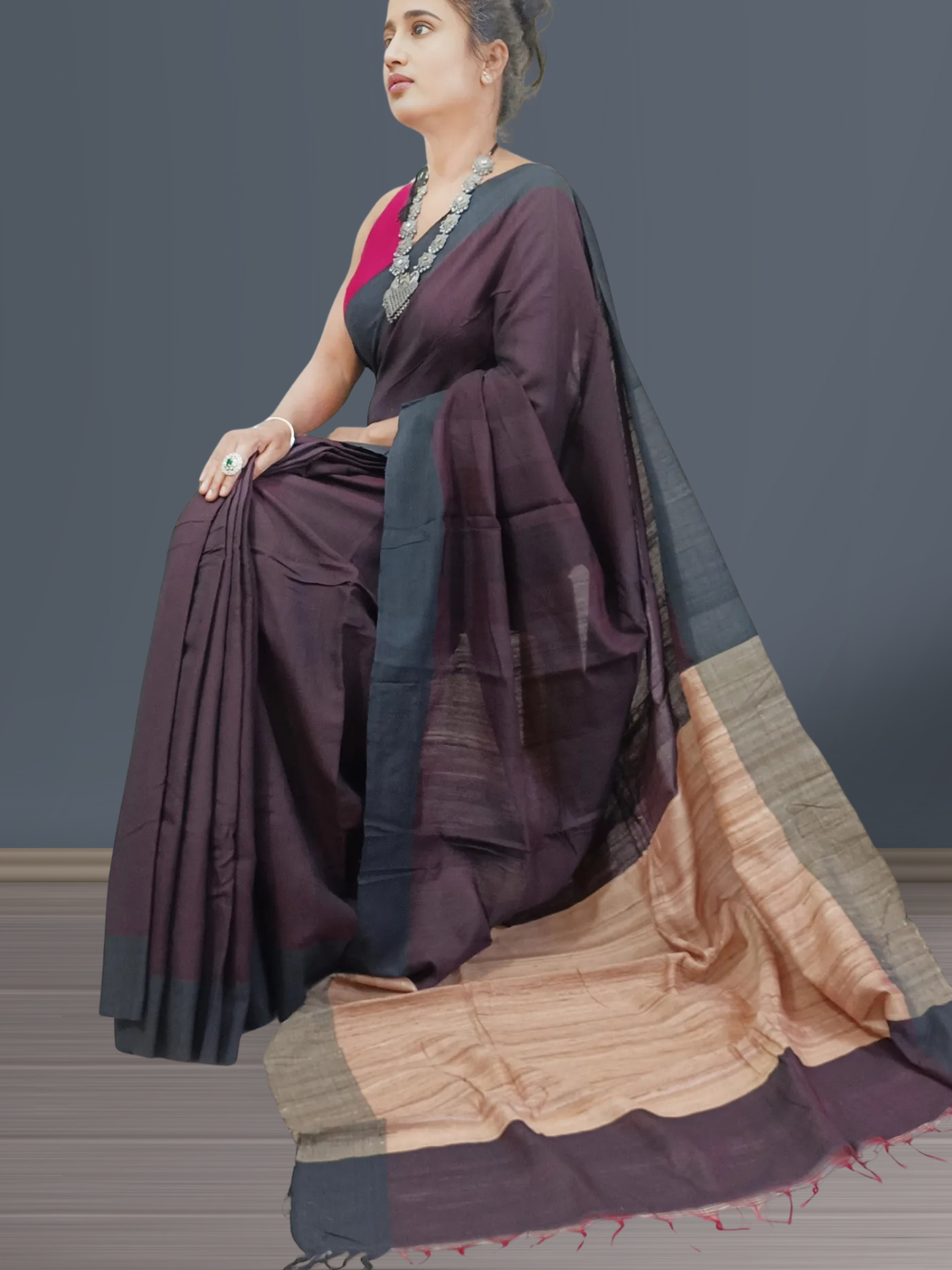 Coffee Eri Silk saree with Ghicha Pallu