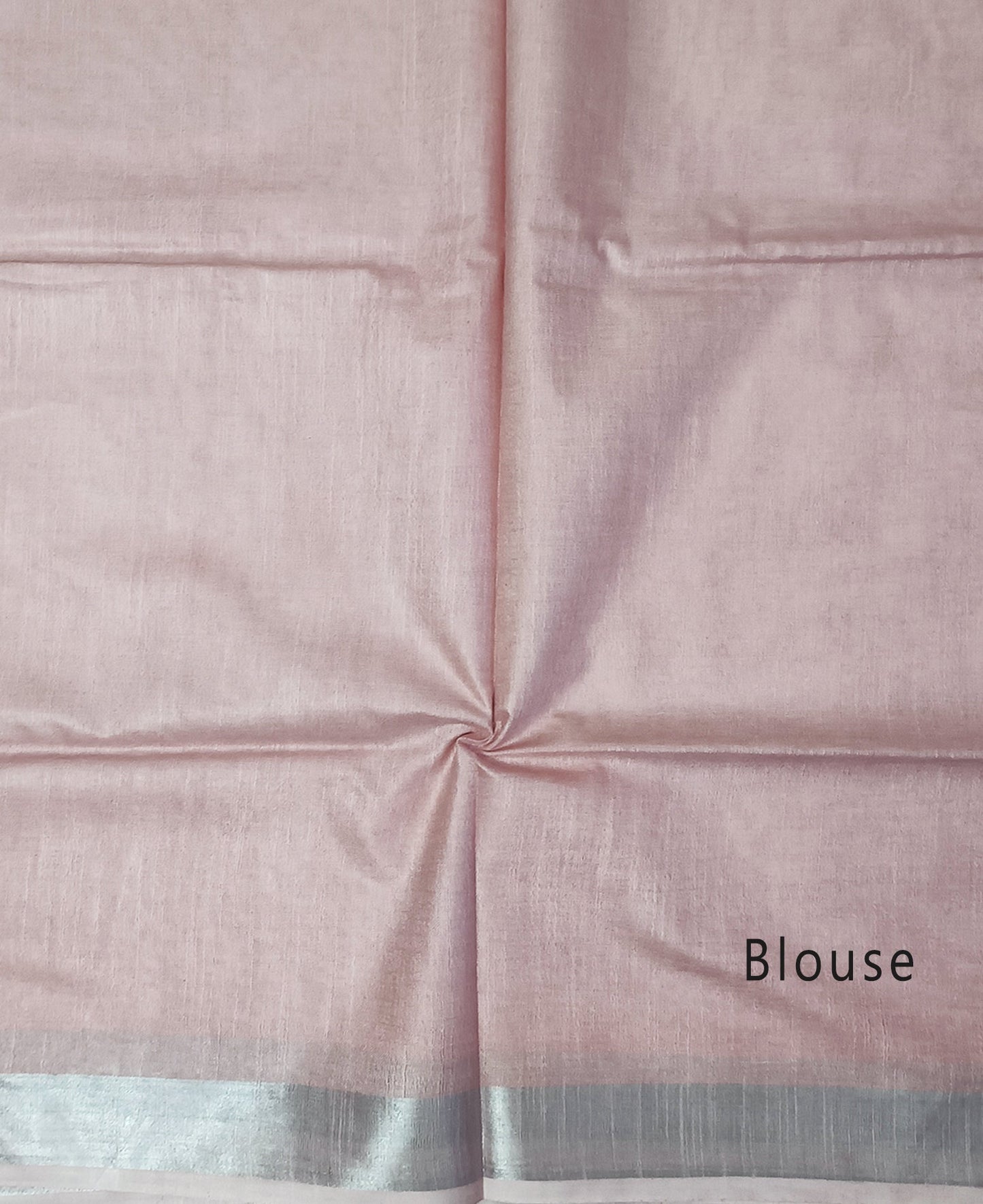 Elegant Blush Pink Cotton Slub Saree with Silver Zari Border and Decorative Tassels