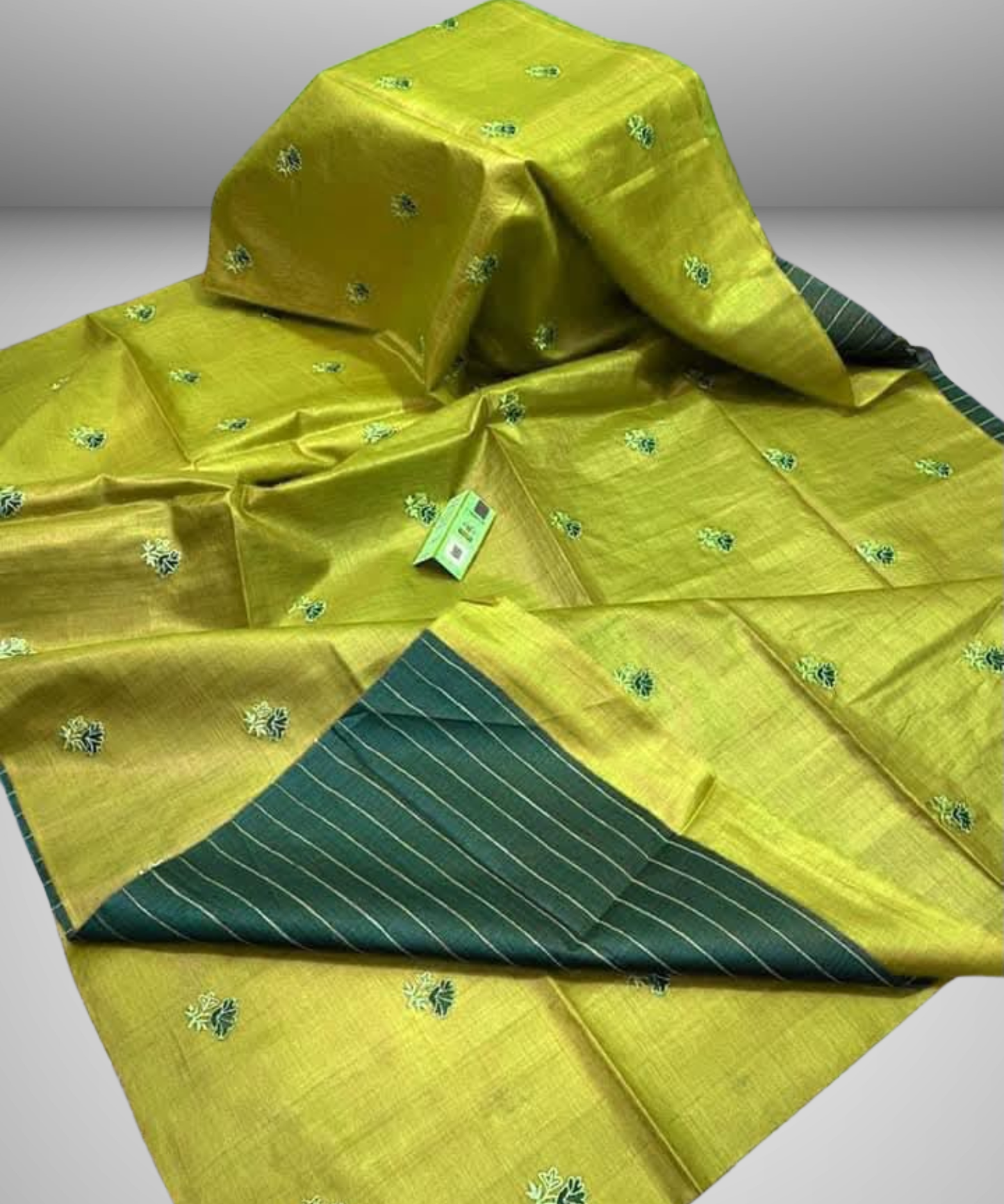 Embroidered Mustard Gold Tussar Silk Saree with Bottle Green Running Blouse