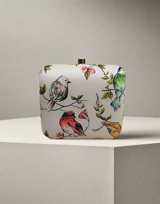Floral White Printed Clutch | Peepal Clothing