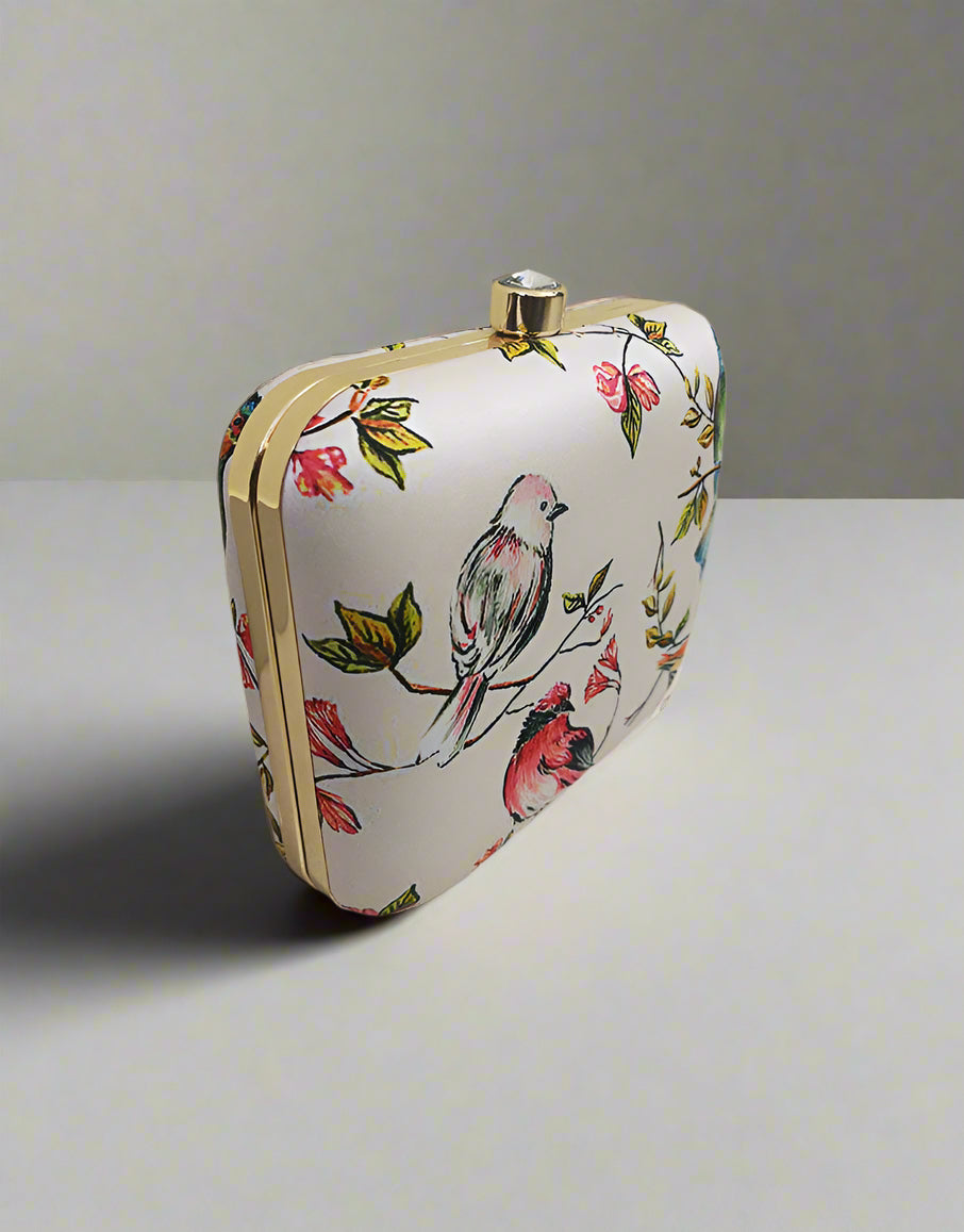 White Floral Print Clutch