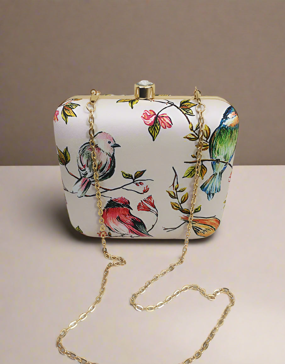 Stylish White Clutch with Floral Design