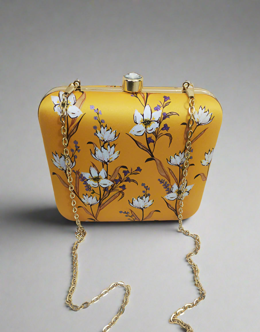 Printed Yellow Clutch | Fashionable Women's Handbag