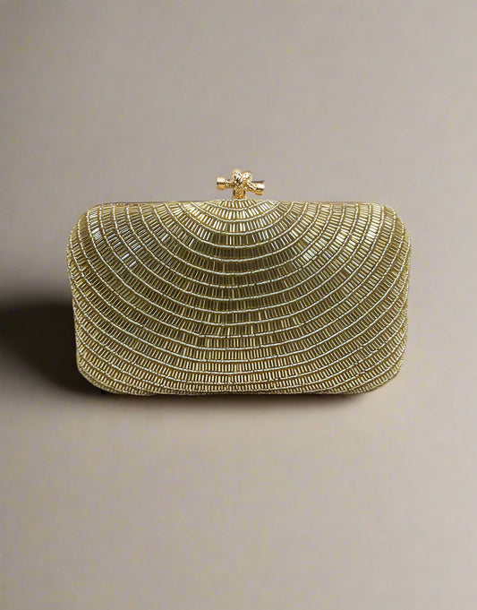 Gold Hand Embroidered Clutch | Peepal Clothing