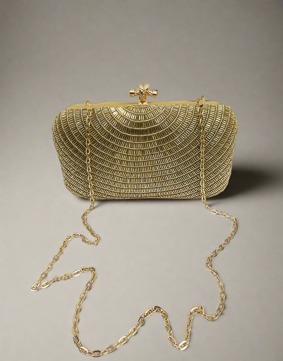 Elegant Gold Clutch Bag | Handcrafted Designer Bag
