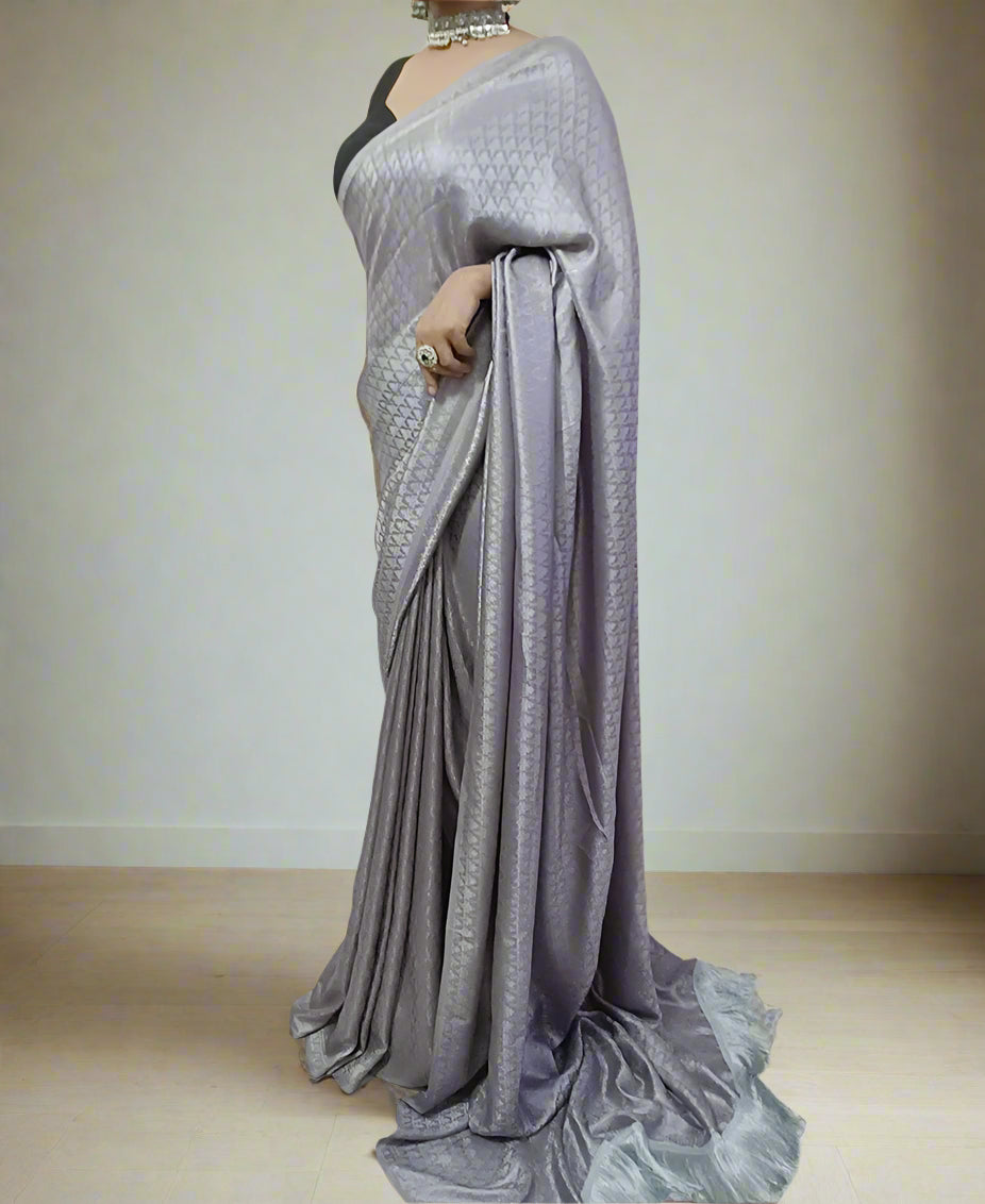 Grey Chinon Saree