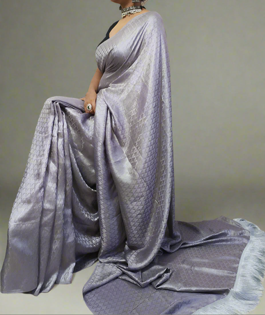 Grey Chinon Saree