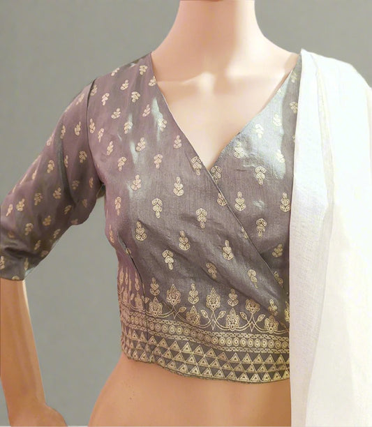 Grey Angrakha Style Blouse| Peepal Clothing