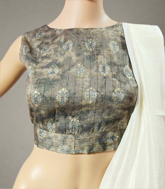Grey Cotton Back Bow Blouse| Peepal Clothing