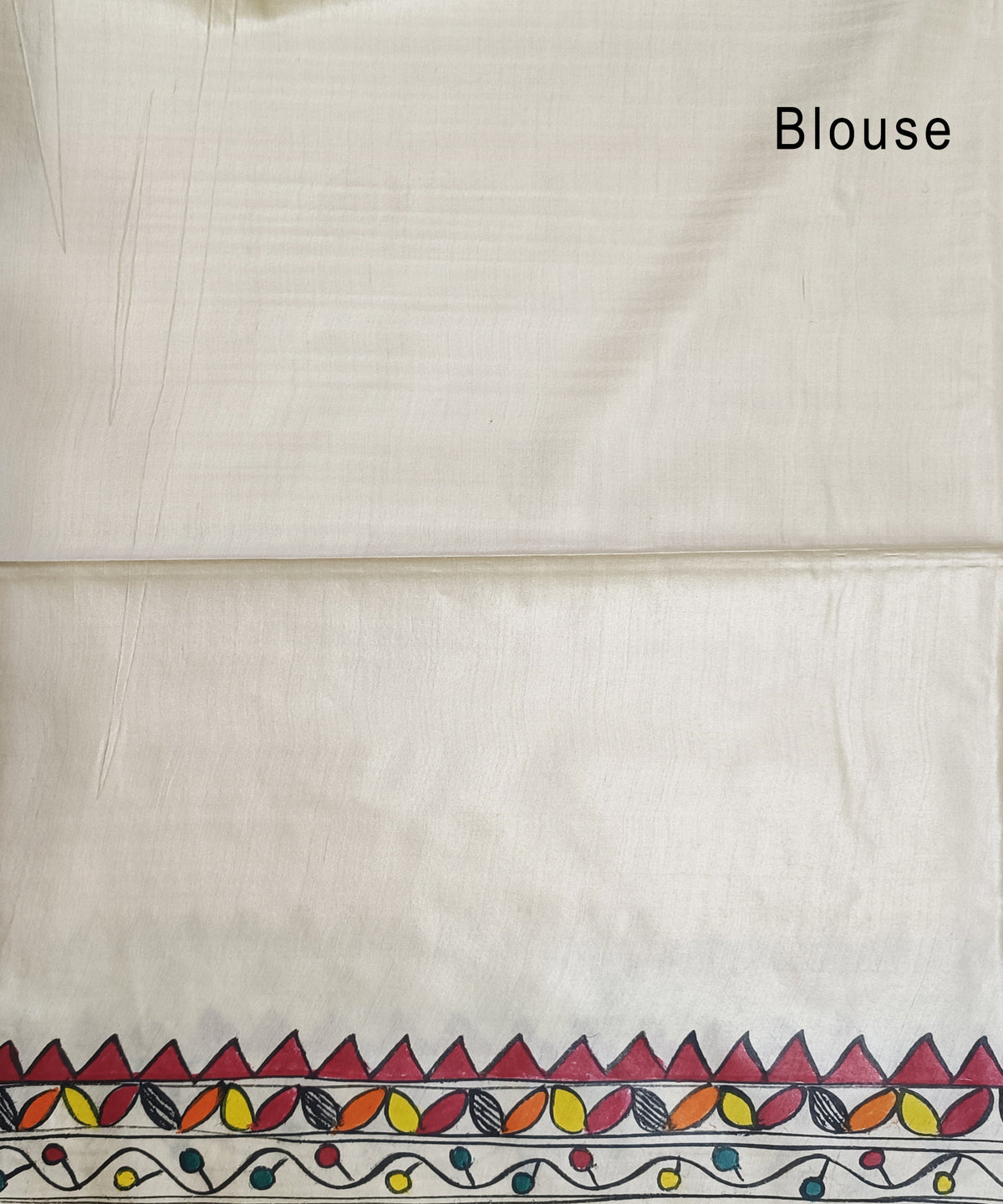 Hand-Painted Madhubani Desi Tussar Silk Saree | Off-White Traditional Tribal Dance & Dholak Musicians with Elephant Motif